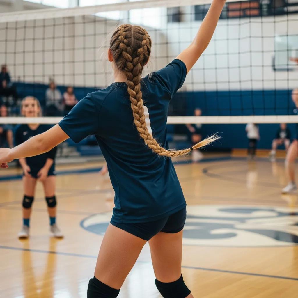 Player with a secure braided hairstyle for volleyball