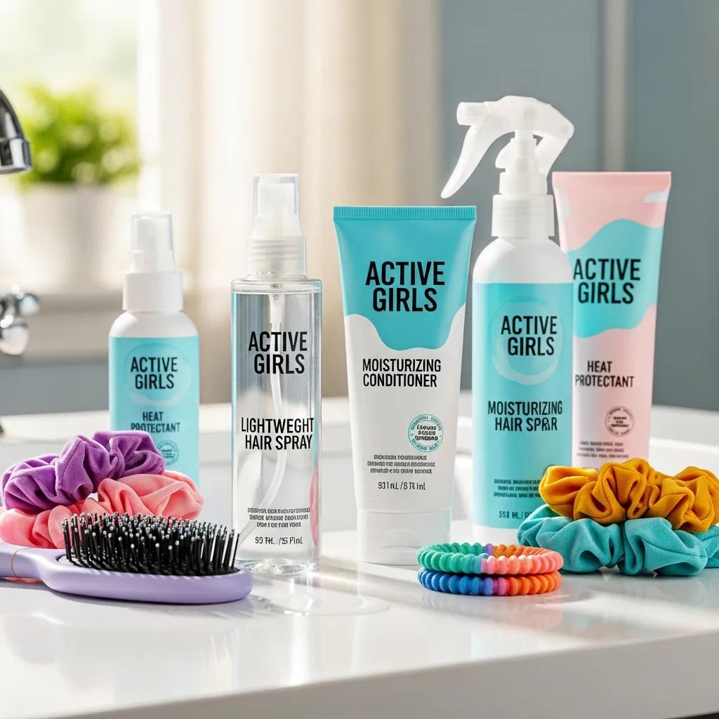 Hair care items like lightweight sprays and conditioners for maintaining volleyball hairstyles