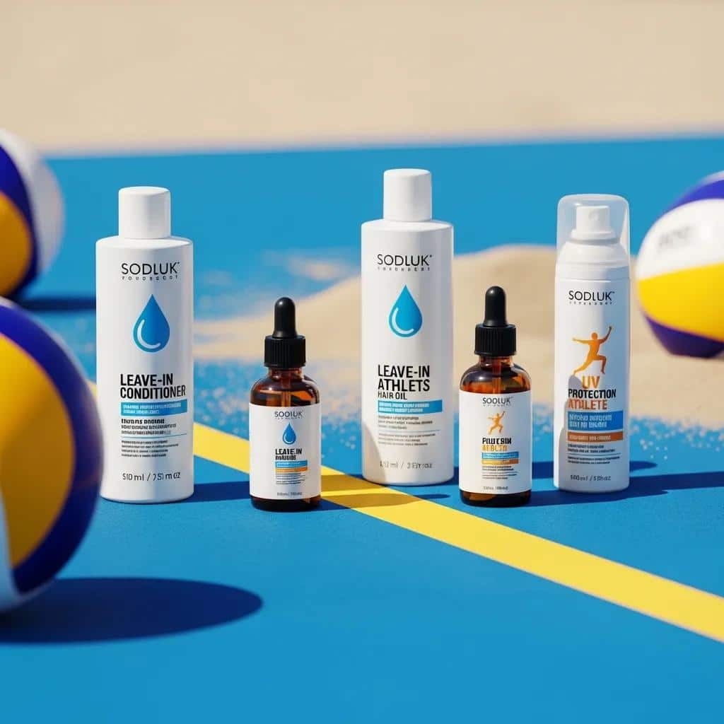 Leave-in conditioner, hair oils, and UV sprays for players