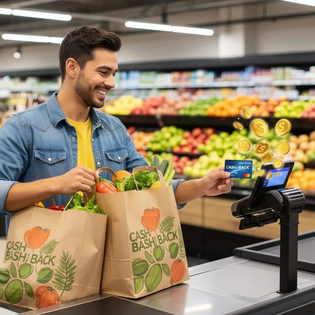 Person shopping with a cash back credit card, highlighting the rewards experience