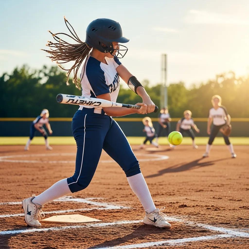 Young female athlete with stylish ponytail and braid on a sunny softball field