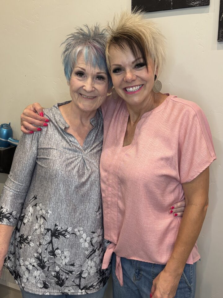 RaDona Ludlow with a real mature salon client after a short haircut