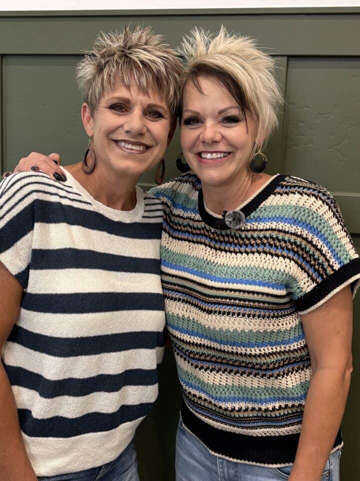 RaDona Ludlow with a real salon client at Boys and Girls Hairstyles